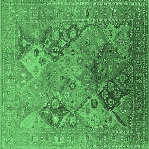 Ahgly Company Indoor Square Oriental Emerald Green Industrial Area Rugs, 4' Square