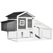 PawHut 69" Chicken Coop Wooden Chicken House, Rabbit Hutch Pen, Outdoor Backyard Poultry Hen Cage with Run with Nesting Box, Removable Tray, Asphalt Roof, and Safe Lockable Door