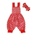 thumbnail image 1 of Robes Décontractées pour Bébés Filles Été à Lacets Fleur Bretelles Spaghetti Robe Sans Manches avec Bande pour Cheveux Ensemble 2 Pcs Tenue de Vacances, Rouge, 18-24 Mois, 1 of 4