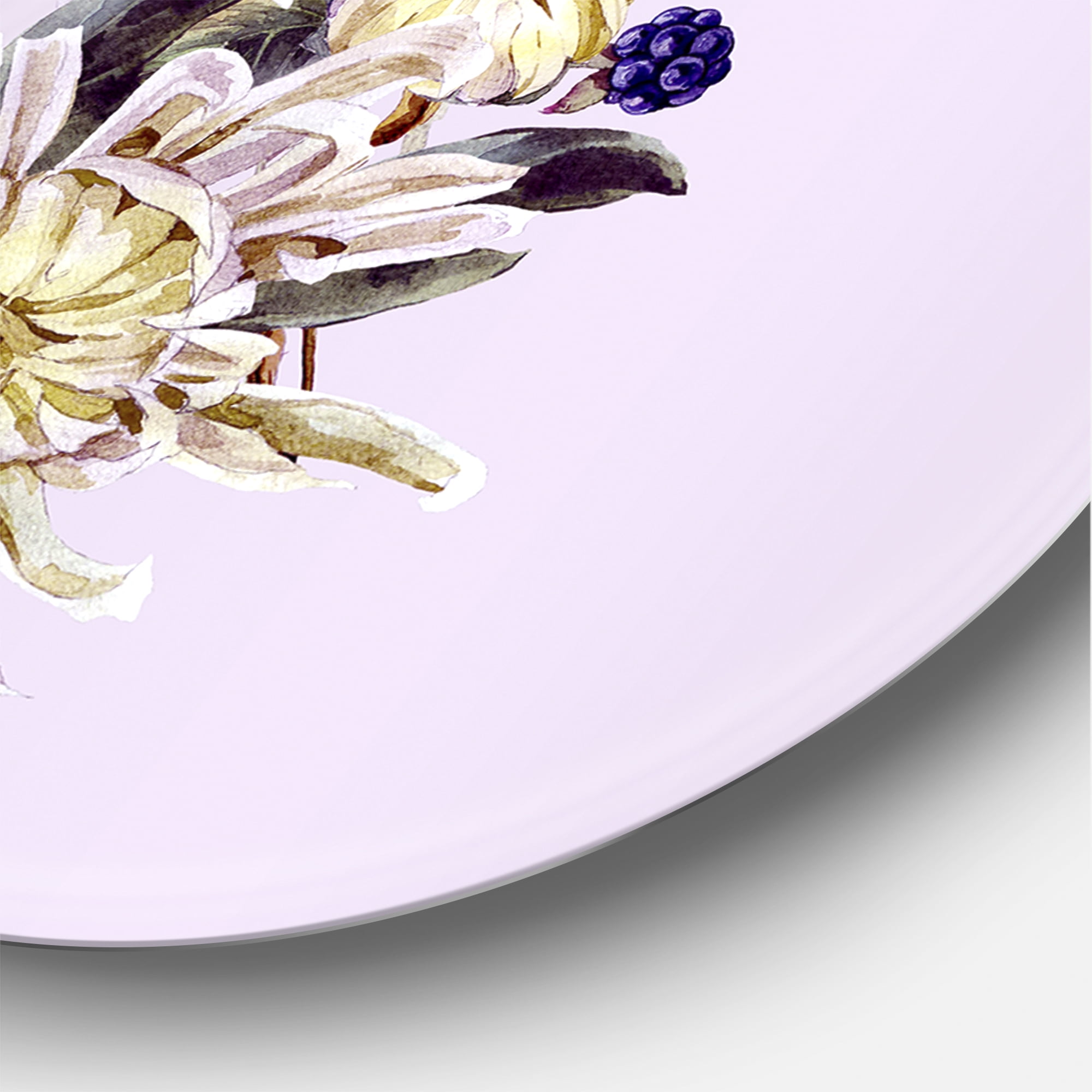 Designart 'Ancient Chrysanthemums With Bouquet I' Traditional Circle Metal Wall Art 29x29 - Disc of 29