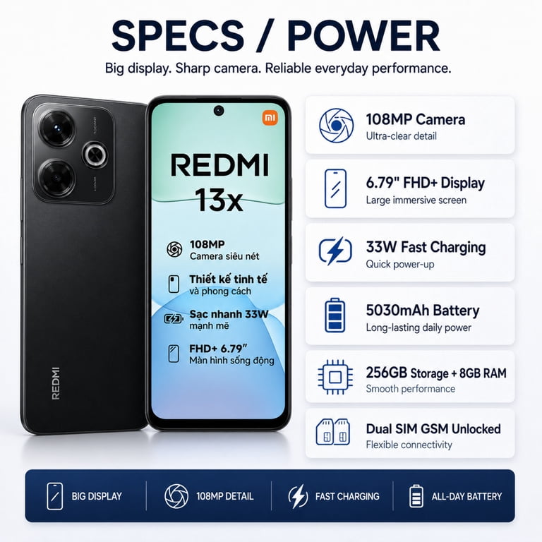 Xiaomi Redmi 13X 4G 256GB ROM 8GB RAM Dual SIM GSM Unlocked
