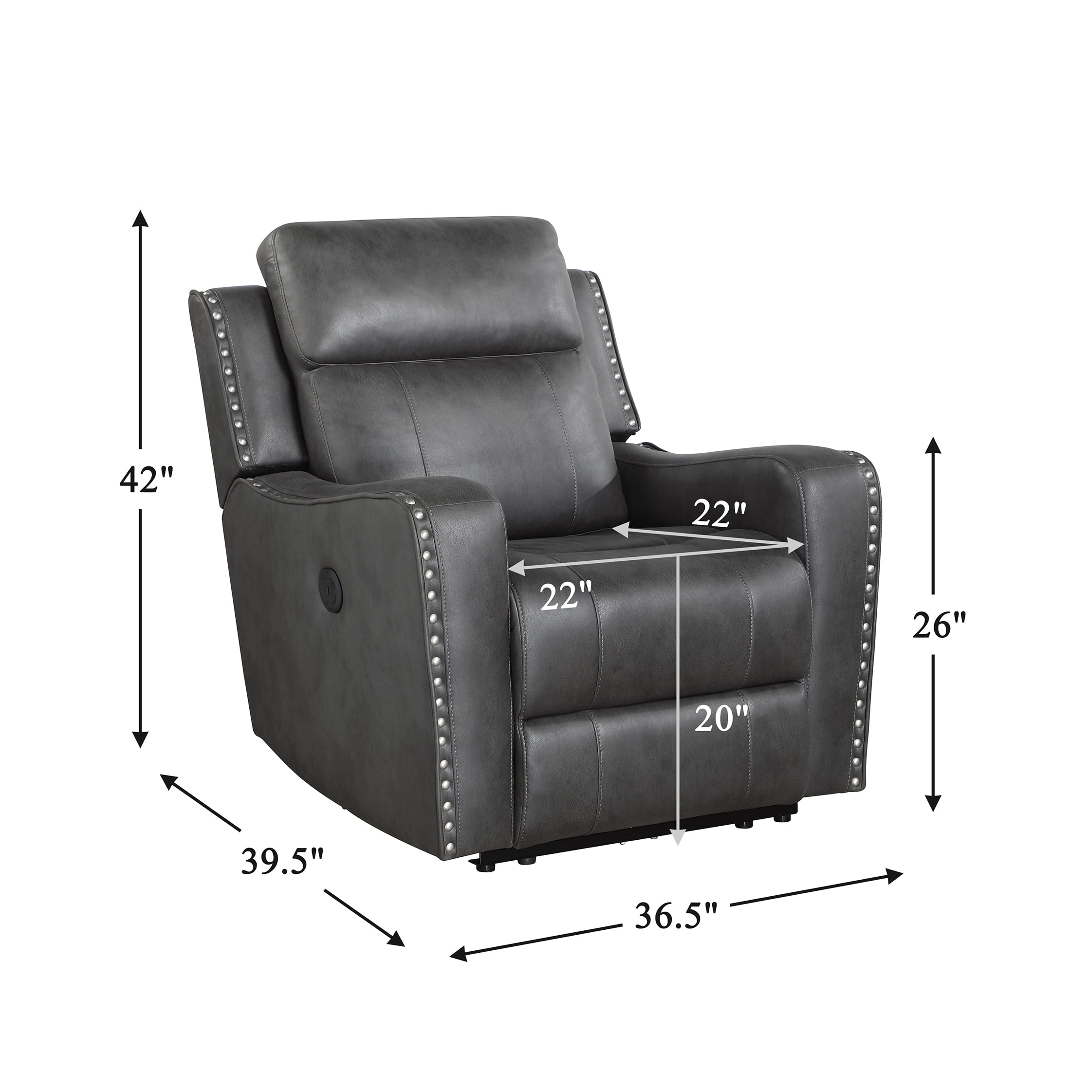 OakvillePark Winterthorn Microfiber Power Reclining Chair, Smoky Gray