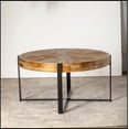 thumbnail image 6 of 33.46"Retro drawing technology Splicing Round Coffee Table,Fir Wood Table Top with Black Cross Legs Base, 6 of 9