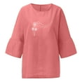 thumbnail image 4 of Hauts d'Été pour Femmes 2023 Femmes Aguichant Imprimé Régulier Bouton Col Rond Manches Trois Quarts Haut Bohème Grande Taille T-Shirt pour Femmes, 4 of 5