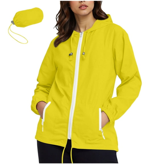 biudgviw Plus Size Rain Jackets for Women Waterproof Lightweight Zip Up Hooded Raincoats Casual Loose Windbreaker for Outdoor with Pockets