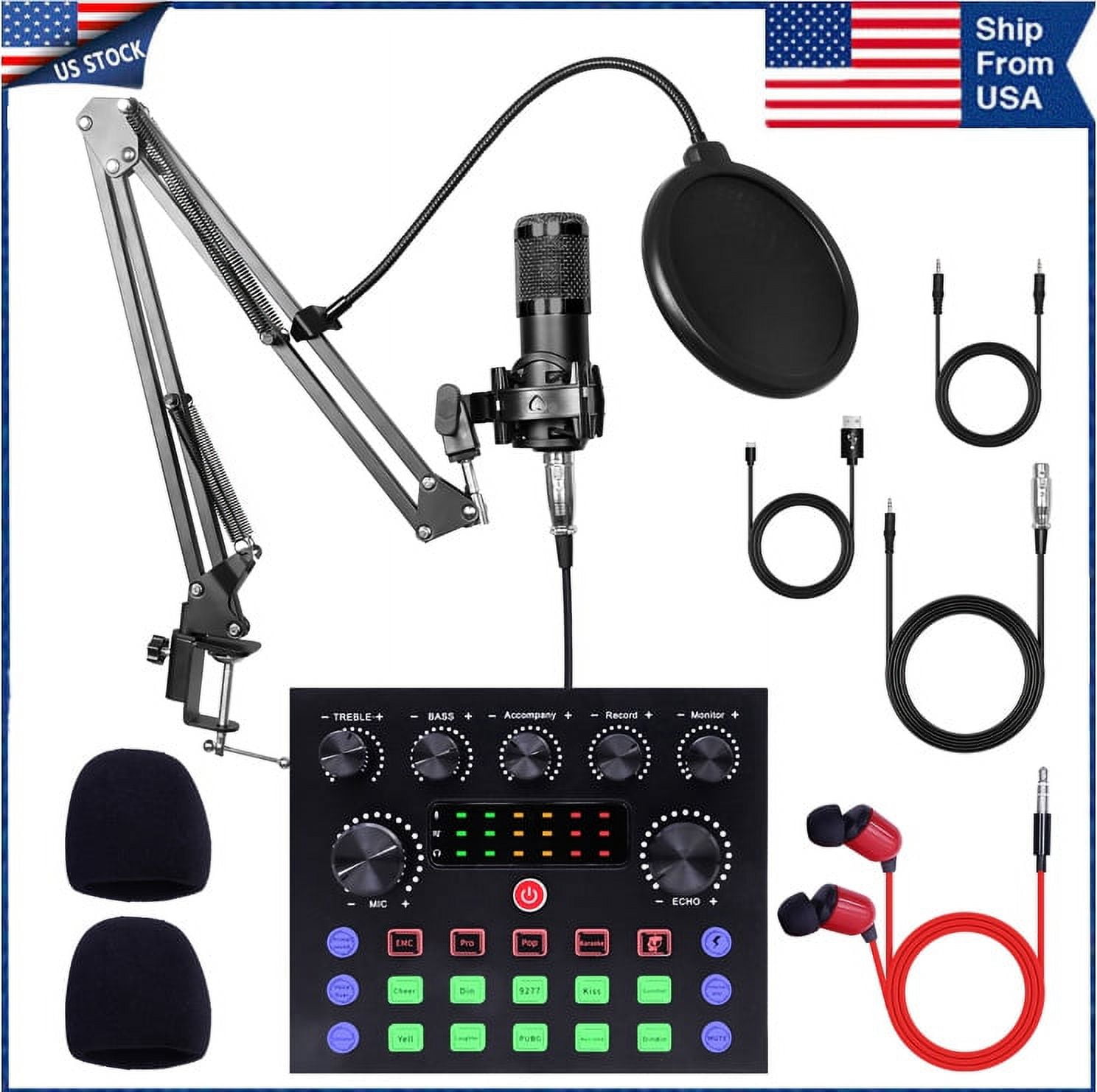 Podcast Condenser Microphone Equipment Bundle with V8S Live Sound Card  And Voice Changer, Recording Studio Package for Live Streaming,Singing,Gaming,YouTube,TikTok