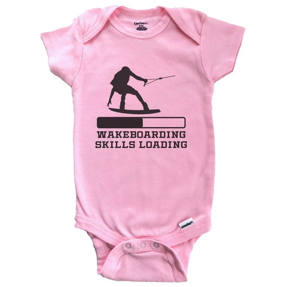 Wakeboarding Skills Loading Funny Wakeboard Humor Baby Bodysuit (Pink), 0-3 Months