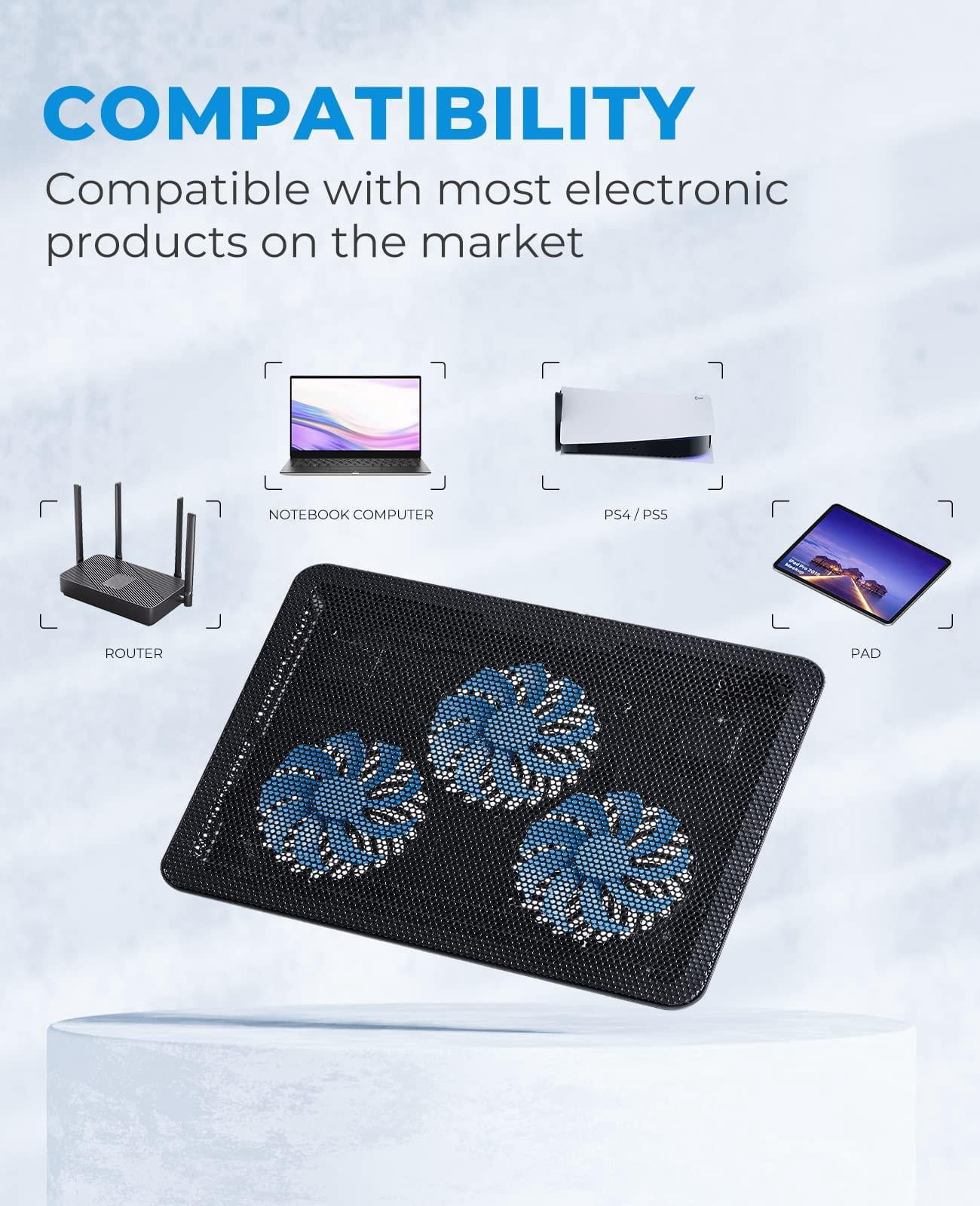 Hv-f2056 15.6"-17" Laptop Cooler Pad - Slim Portable Usb (3 Fans)  Black/blue