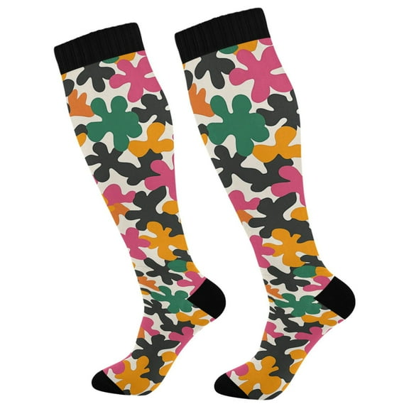 FORMRS Womens Knee High Socks Casual Long Thick Travel Daily Wear, 1 Pair, Pink Floral Blooms