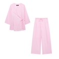 thumbnail image 4 of HH TRAF Trajes de primavera para mujer Nuevo cárdigan de cuello en V de lino de manga larga Blazer Top + Cintura elástica con cordones Pantalón de pierna ancha dividido para mujer, 4 of 5