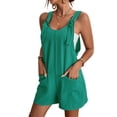 thumbnail image 2 of Women's Summer Short Overalls with Pockets Sleeveless Tie Knot Strap Rompers Solid Color Loose Fit Wide Leg Jumpsuit for Daily Wear-Green,S, 2 of 5