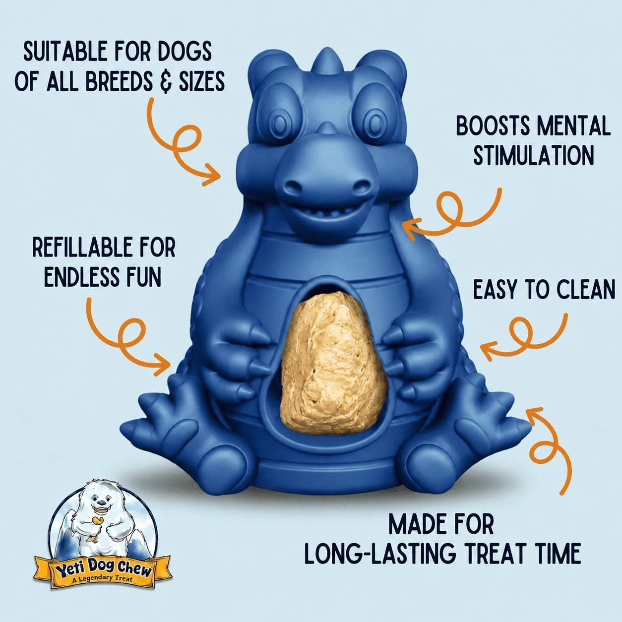 Yeti Dog Chew Puff and Play Interactive Treat Dispensing Dog Toy, Dragon, Blue