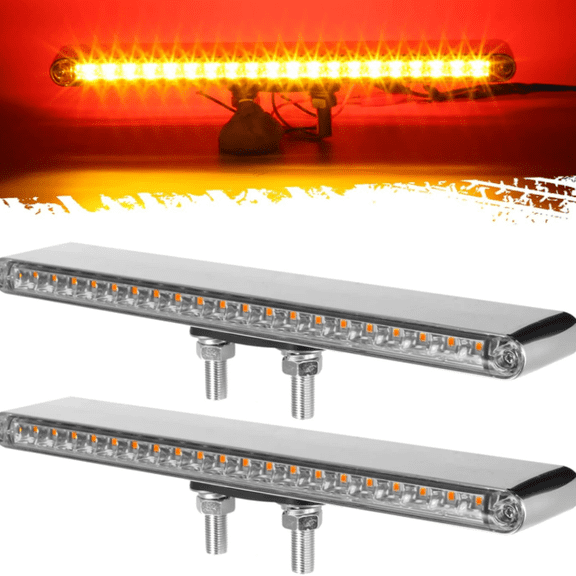 2Pcs 12" Clear Lens Red/Amber LED Combo Dual Face Truck Semi Trailer Light Bars 20LED Waterproof w Double Studs Sealed Trailer Led Pedestal Turn Signal Stop Tail Marker Clearance Lights
