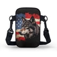 thumbnail image 2 of HELLHERO Wolf American Flag Pattern Messenger Bag with 2 Layers Women Messenger Bag Trendy Polyester, 2 of 7
