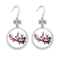 thumbnail image 1 of Japan Culture Red Black Sakura Pattern Bow Earrings Drop Stud Pierced Hook, 1 of 3