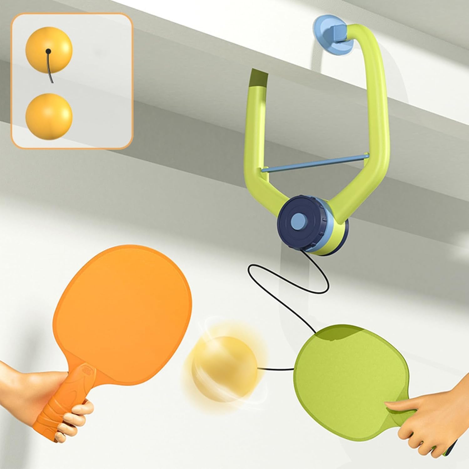 Door Plunking Game,Door Ping Pong Game for Kids Trainer, Adjustable Hanging Table Tennis Set with 1 Pc Trainer&4 Balls, Doorway Ping Pong，Daily Portable Exercise Kit