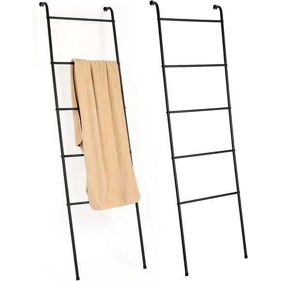 czcpp-Metal Blanket Ladder Set of 2 Black Blanket Ladders for The Living Room Towel Ladder Rack Holder for Bathroom Bedroom (Black)
