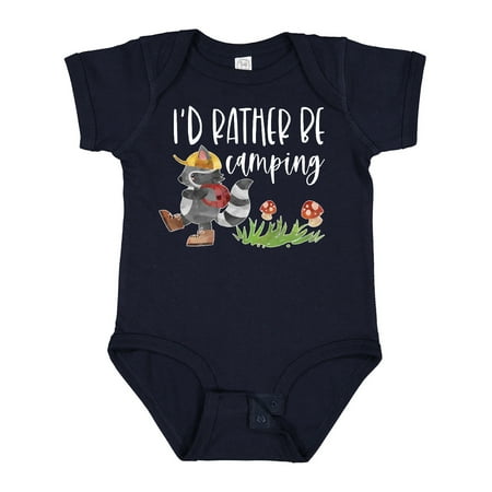 

Inktastic I d Rather Be Camping- Raccoon with Backpack Gift Baby Boy or Baby Girl Bodysuit