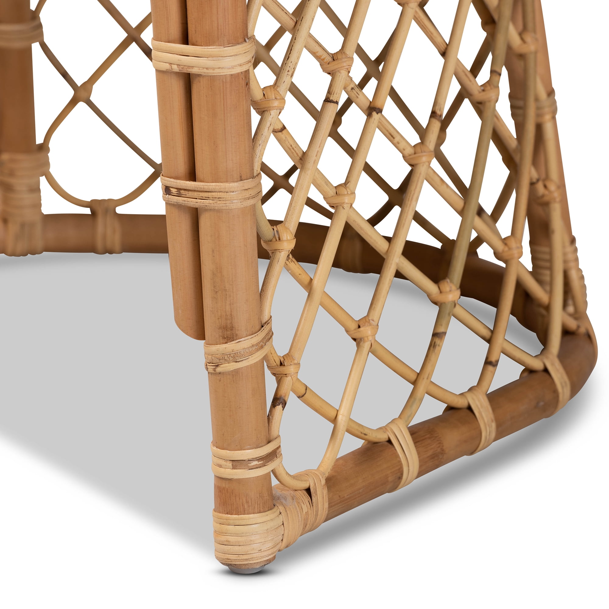 bali & pari Orchard Modern Bohemian White Fabric Upholstered and Natural Brown Rattan Dining Chair