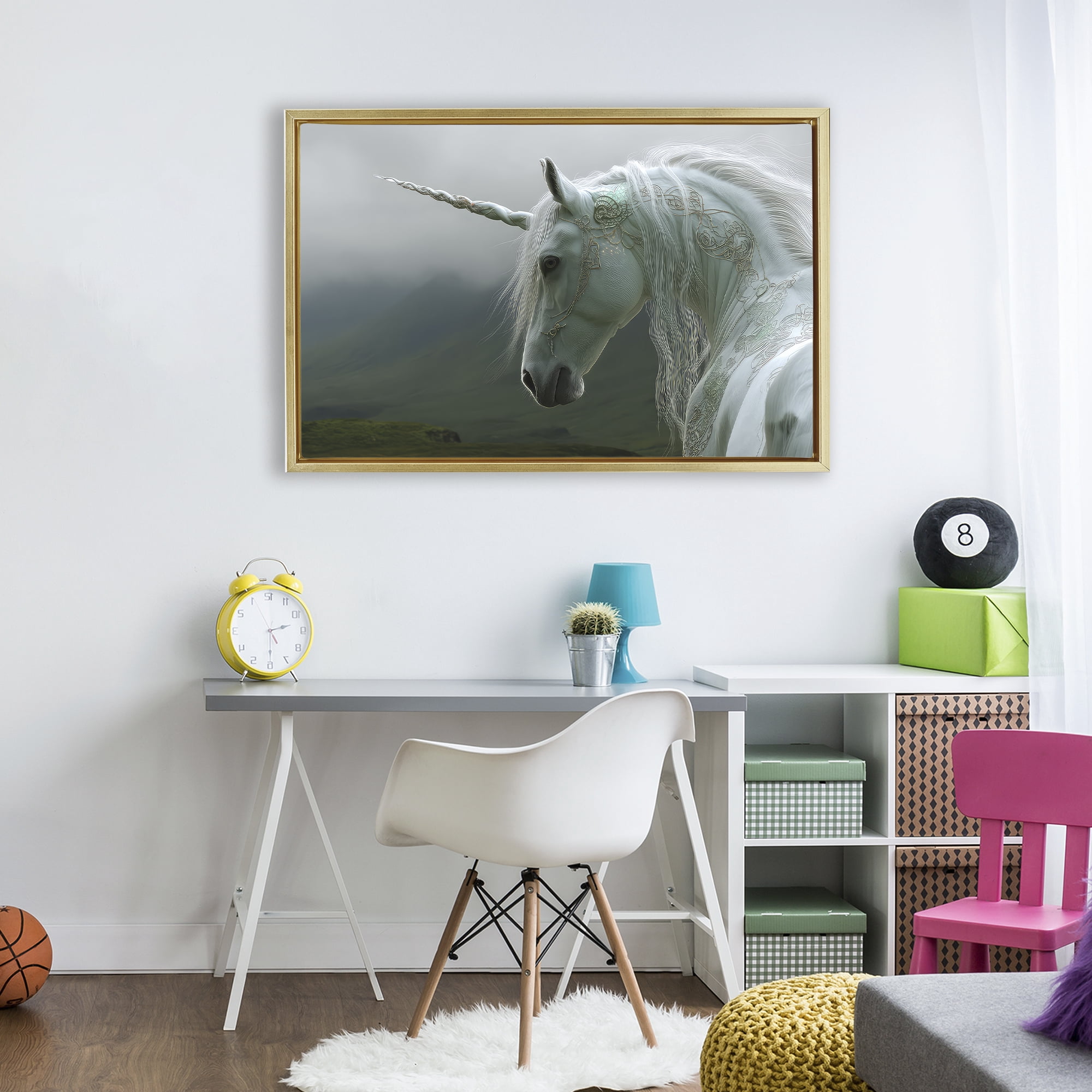 Stupell Industries Dreamy Celtic Unicorn Gold Framed Floater Canvas Wall Art, design by The Wands Want