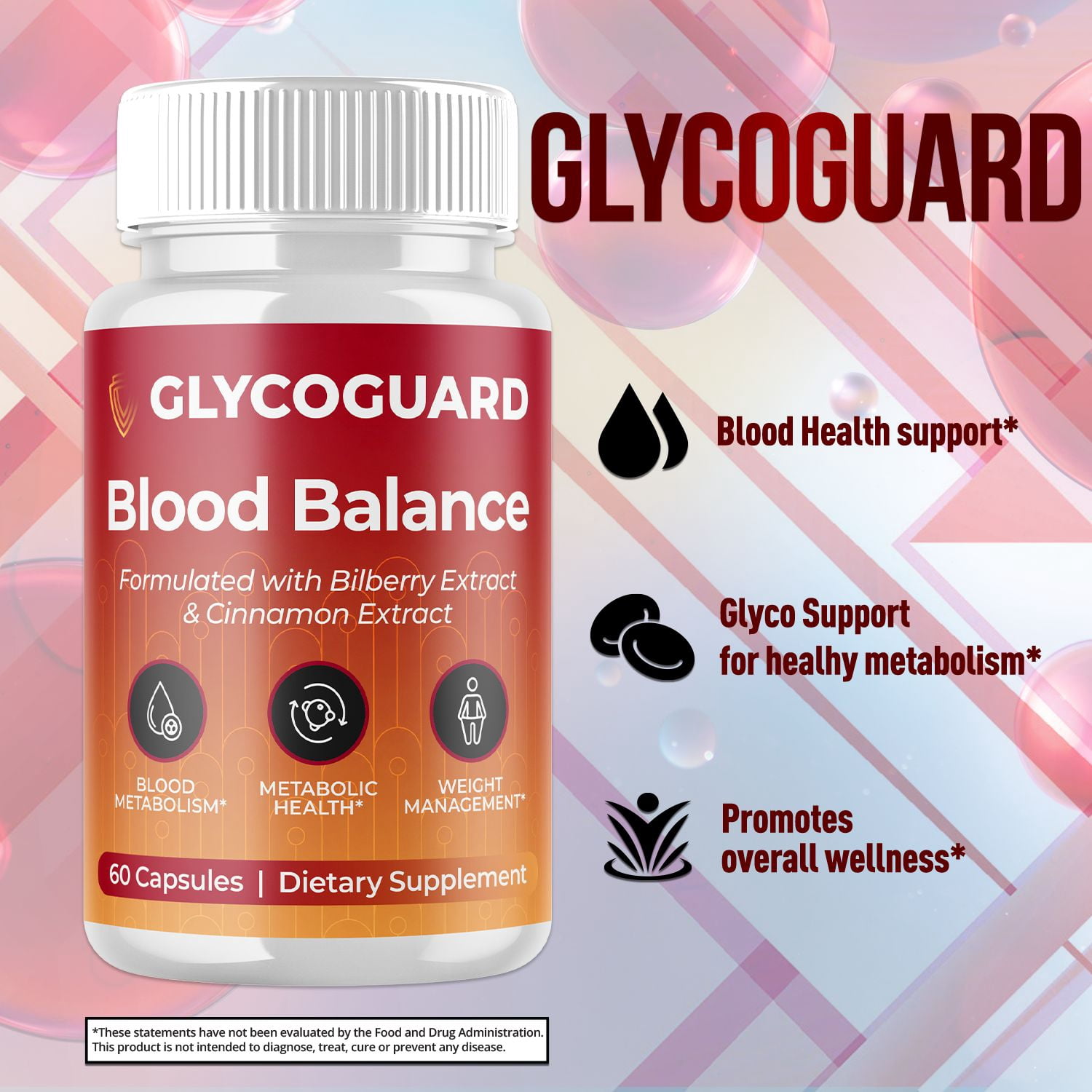 Glycoguard Blood Balance Support Pills Advanced Formula Vitamin Supplement Glyco Guard 120 Capsules