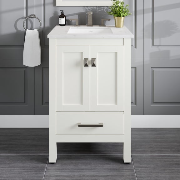 Eviva Aberdeen 24" Transitional White Bathroom Vanity with White Carrara  Quartz Countertop and Undermount Sink