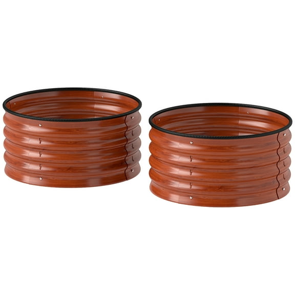 Beyamis 2PCS Raised Garden Bed Set Spring, Metal Planter Box with Safety Edging, Easy-to-assemble Stock Tank, Dark Brown