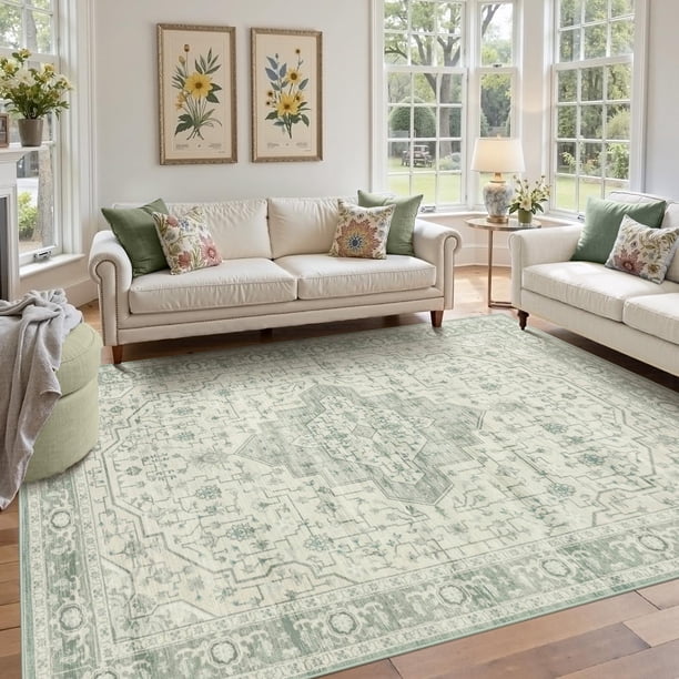 Alfombra Area Rugxara, lavable, de 5 x 7 pies, estilo bohemio vintage para sala de estar