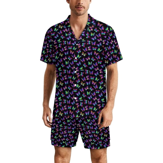 PRIYAL Men's Short Sleeve Pajama Sets Button Down Collar Sleepwear Soft Lounge Pjs Set Lightweight Men's Outfits