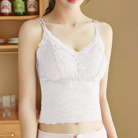 SNKSDGM Female Womens Tank Tops Fitted High Neck Tank Tops for Women Workout Women s Lace Bra V Neck Camisole Lingerie Slim Shoulder Strap Strapless Slim fit Vest M