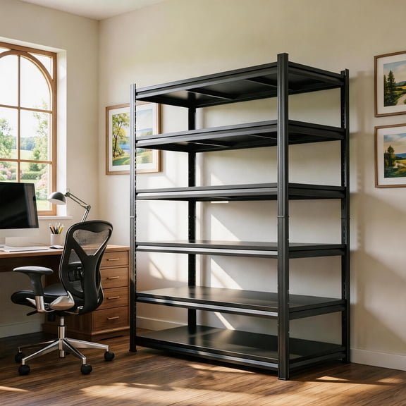 6 Tier Metal Bookshelf, 2 in 1 Adjustable Tall Bookcase, 1800LBS Heavy Duty Deep Book Shelf, Industrial Black Wide Bookshelf, Modern Bolt-Free Book Shelves for Bedroom, Living Room, 40"W x18"D x 82"H