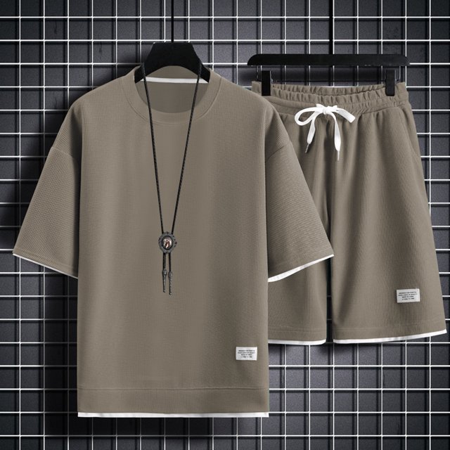 WILLBEST Traje Deportivo Informal de Manga Corta de Verano para Hombre, Traje de Dos Piezas con Camisa Holgada y Pantalones Cortos