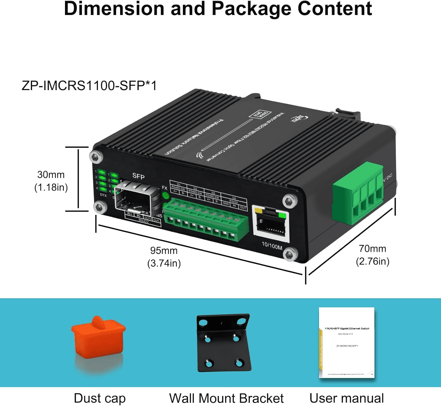 Industrial Gigabit Passive PoE Injector Hardened POE Adapter with 12-24V DC Input 24V PoE Output 35mm DIN- Rail