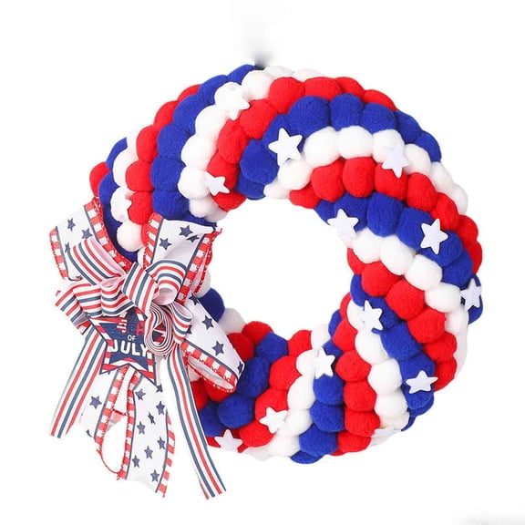 15 Inch Patriotic Wreath, Artificial 4th of July Wreath for Front Door - A Patriotic Masterpiece with Glitter Red White Blue Stars Tassels for Independence Day Indoor Outdoor Decor