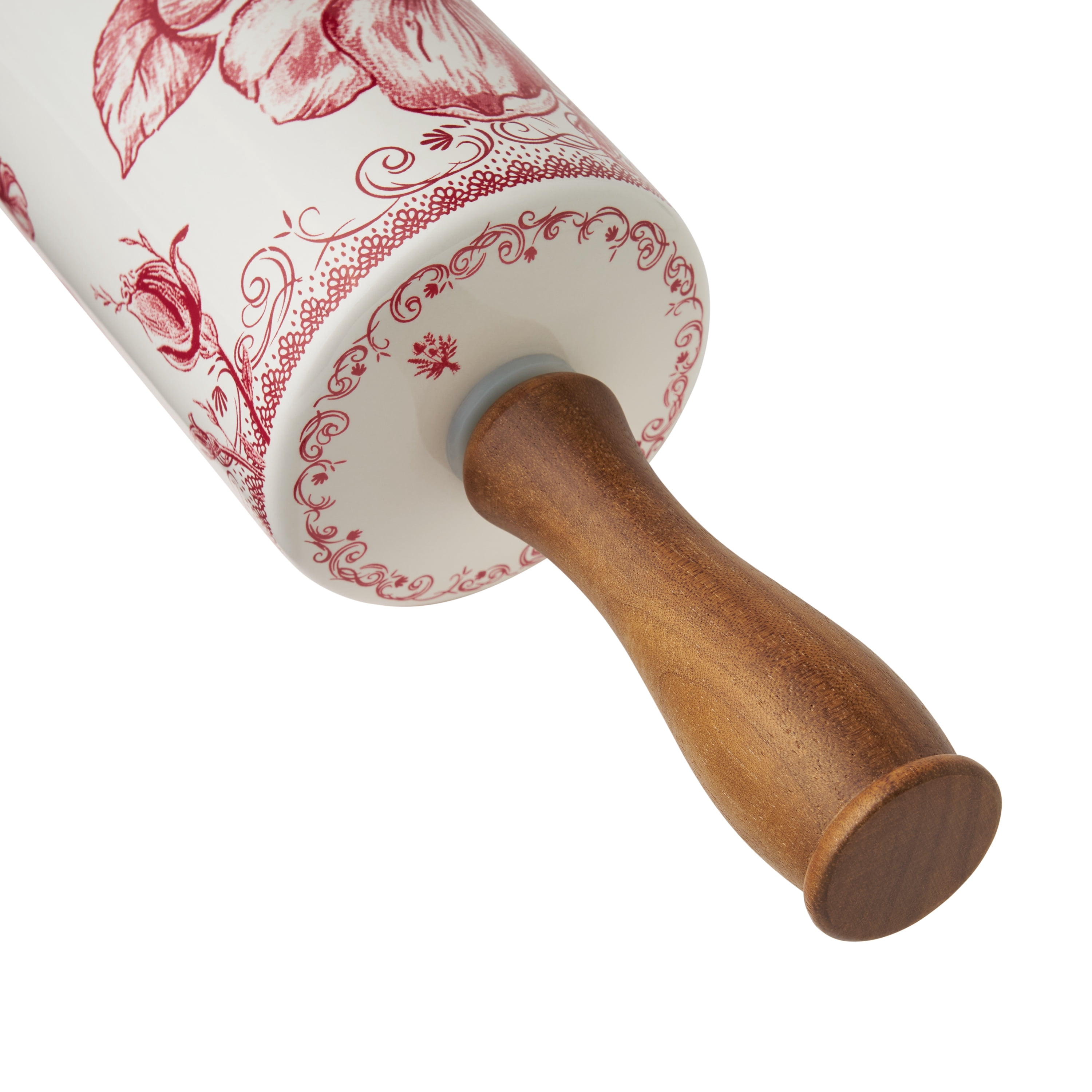 The Pioneer Woman Agatha Ceramic Rolling Pin with Wood Handles, Red
