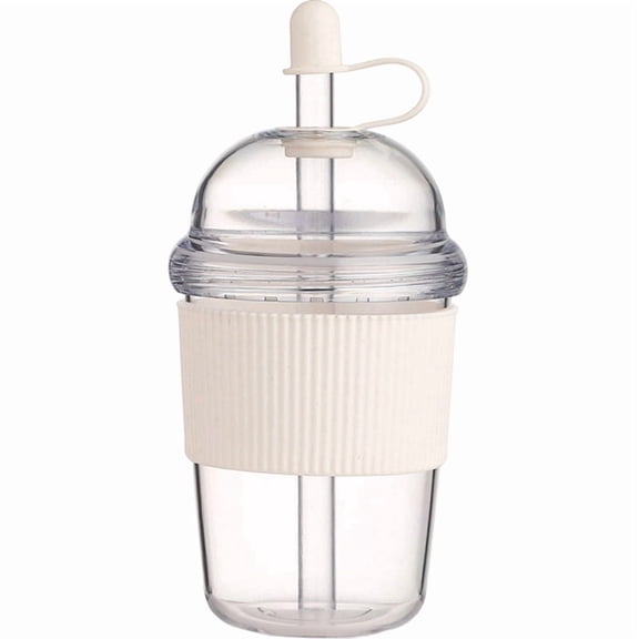 Osfvolr 1Pcs430ML Transparent Coffee Mug with Lid and Straw Pearl Milk Tea Juice Plastic Cup for Home Bar Drinkware
