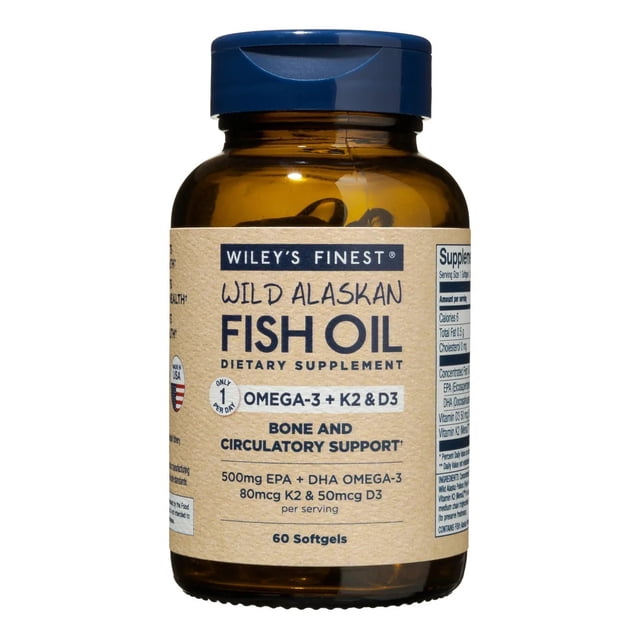 WILEY´S FINEST| FISH OIL Bone and circulatory support | Omega-3 + K2 & D3 | 60 Softgels