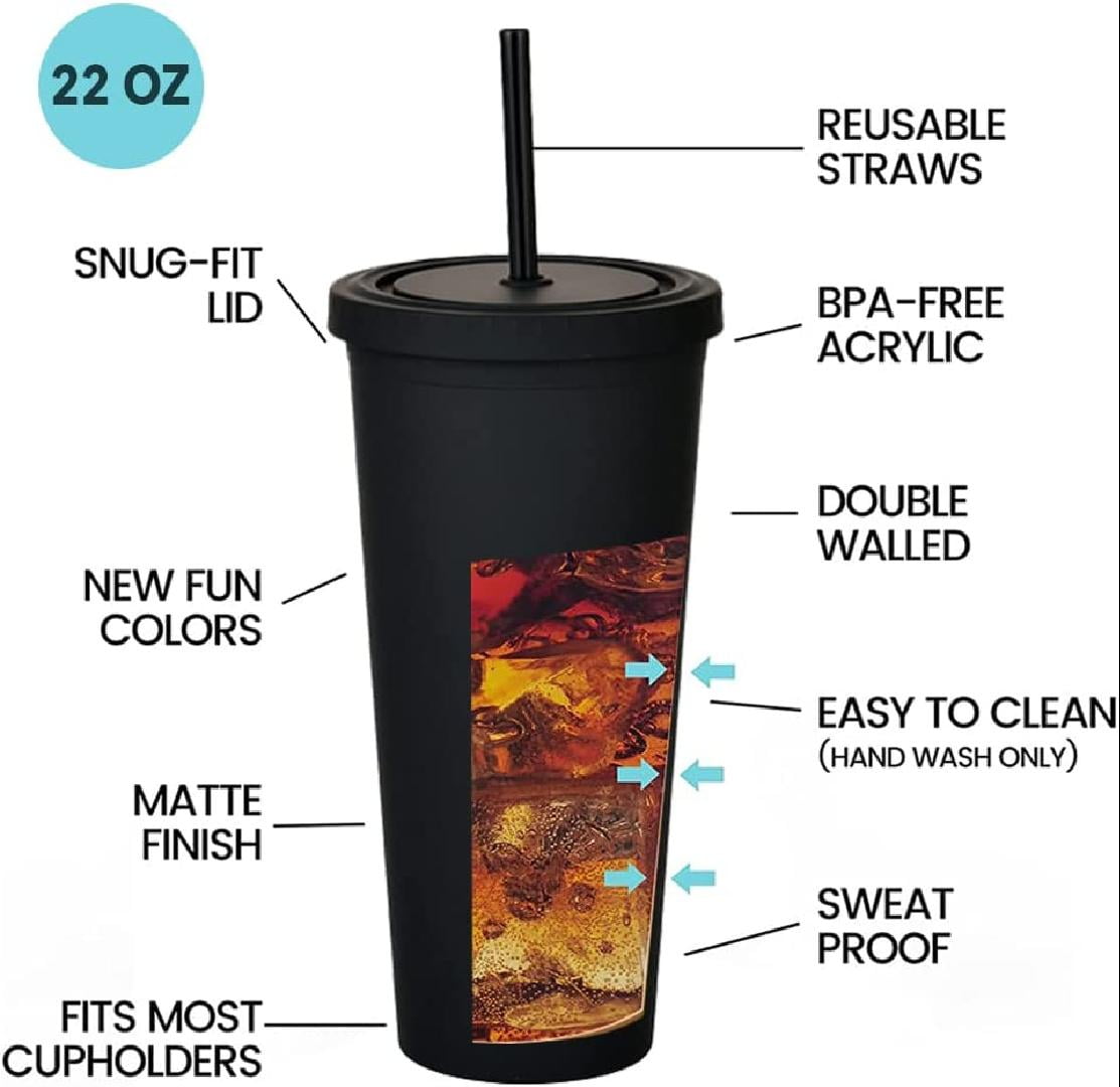 22oz Double Wall Stainless Steel Outer and PP Inner Straw Tumbler  Butterflies - Room Essentials™