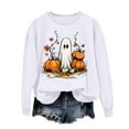 thumbnail image 2 of CLOISE Halloween Womens Sweatshirt Trendy Ghost Print Oversized Sweatshirts Fall Long Sleeve Crewneck Hoodies Shirts Casual Tops Halloween Party Outfits White XL Trick, 2 of 5