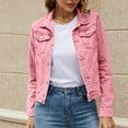 thumbnail image 5 of Tianiyouqing Jean Jacket Women 2025 Trendy Plus Size Long Sleeve Button Down Lapel Cropped Denim Jacket Casual Lightweight Coats Pink L, 5 of 7