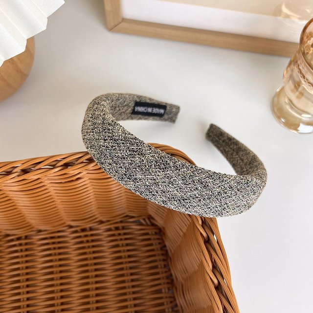 Diadema de lana a cuadros estilo vintage para mujer, diadema de esponja con ala ancha y parte superior de cráneo alto, accesorio de moda