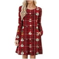 thumbnail image 2 of qolati Christmas Dresses for Women Long Sleeve Crew Neck Plaid T Shirt Dress Xmas Tree Graphic Flare Fall Mini Dresses Red L, 2 of 6