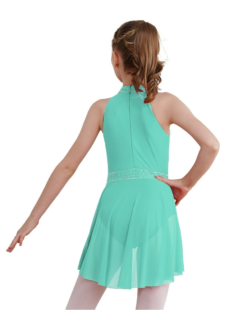 INHZOY Kids Girls Shiny Rhinestone Sleeveless Figure Skating Dress Mint  Green-A 12 - Walmart.com