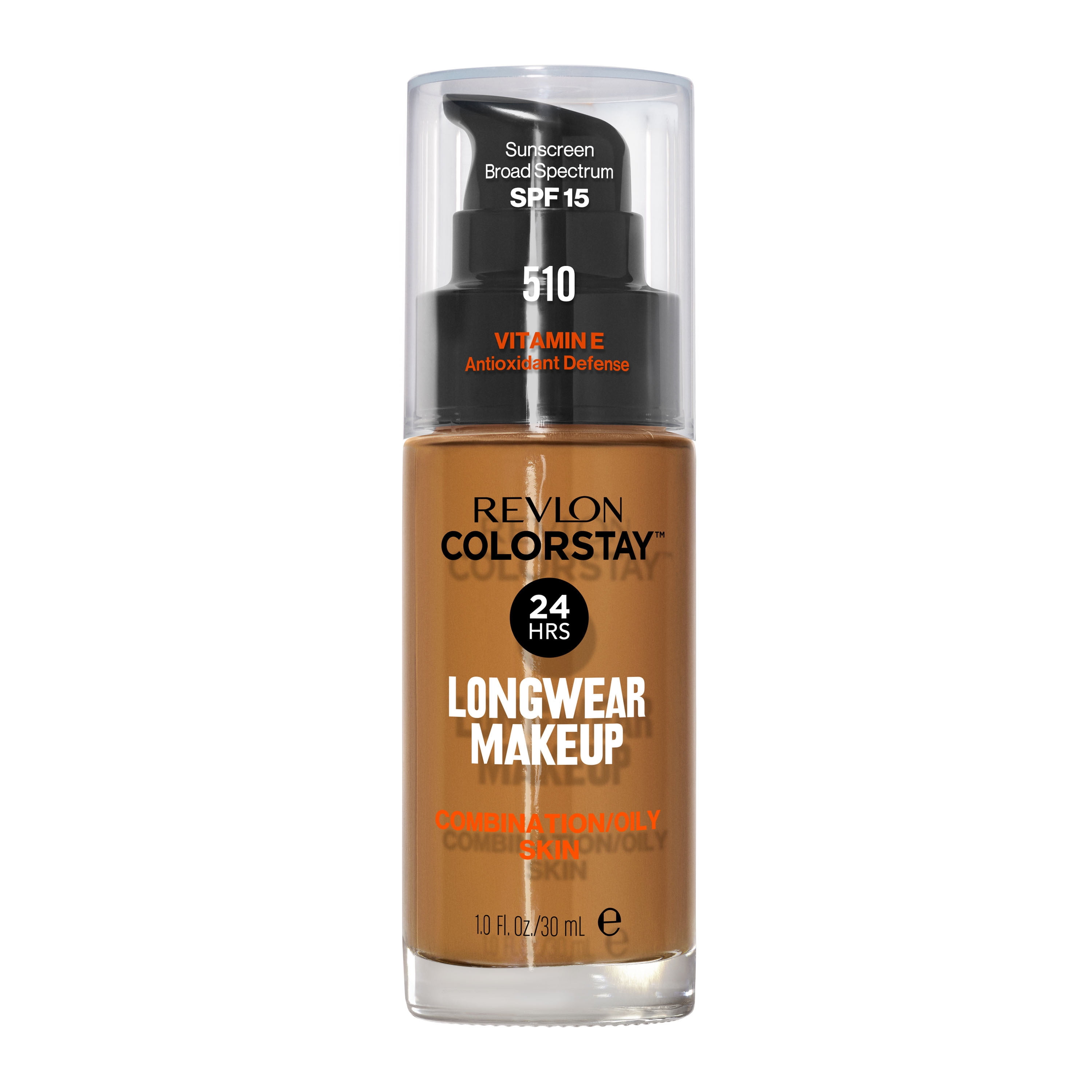 Revlon ColorStay Face Makeup for Combination & Oily Skin, SPF 15, Longwear Medium-Full Coverage with Matte Finish, 510 Pecan