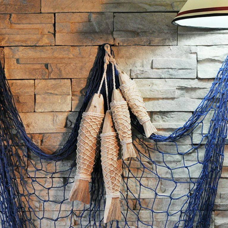 Jolly Set of 2 Hanging Vintage Wooden Fish Wall Art Decor 8'' Hand Carved  Nautical Decorated Mediterranean Style Distressed Look Wood Fishing Home  Decoration Nautical Beach Themed Wall Ornament 