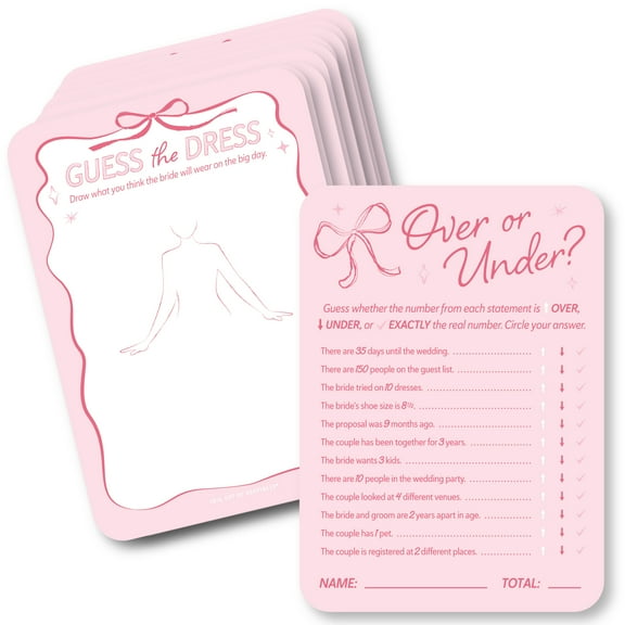 Big Dot of Happiness Tying the Knot Bridal Shower 2-in-1 Game Cards, Guess the Dress or Pink Bow Bachelorette Activity Duo Games - Set of 20 Cards