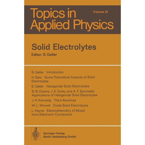 Topics in Applied Physics Solid Electrolytes, Book 21, (Paperback)