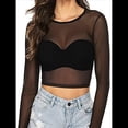 thumbnail image 3 of Tops de de Larga para Mujer, Camisetas Transparentes, Blusa de Encaje para Fiestas y Clubes Nocturnos Negro Corto S, 3 of 10