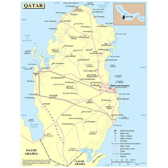 Palmetto Posters 24x31 Laminated Poster: Large detailed political map of qatar with roads cities airports and other marks