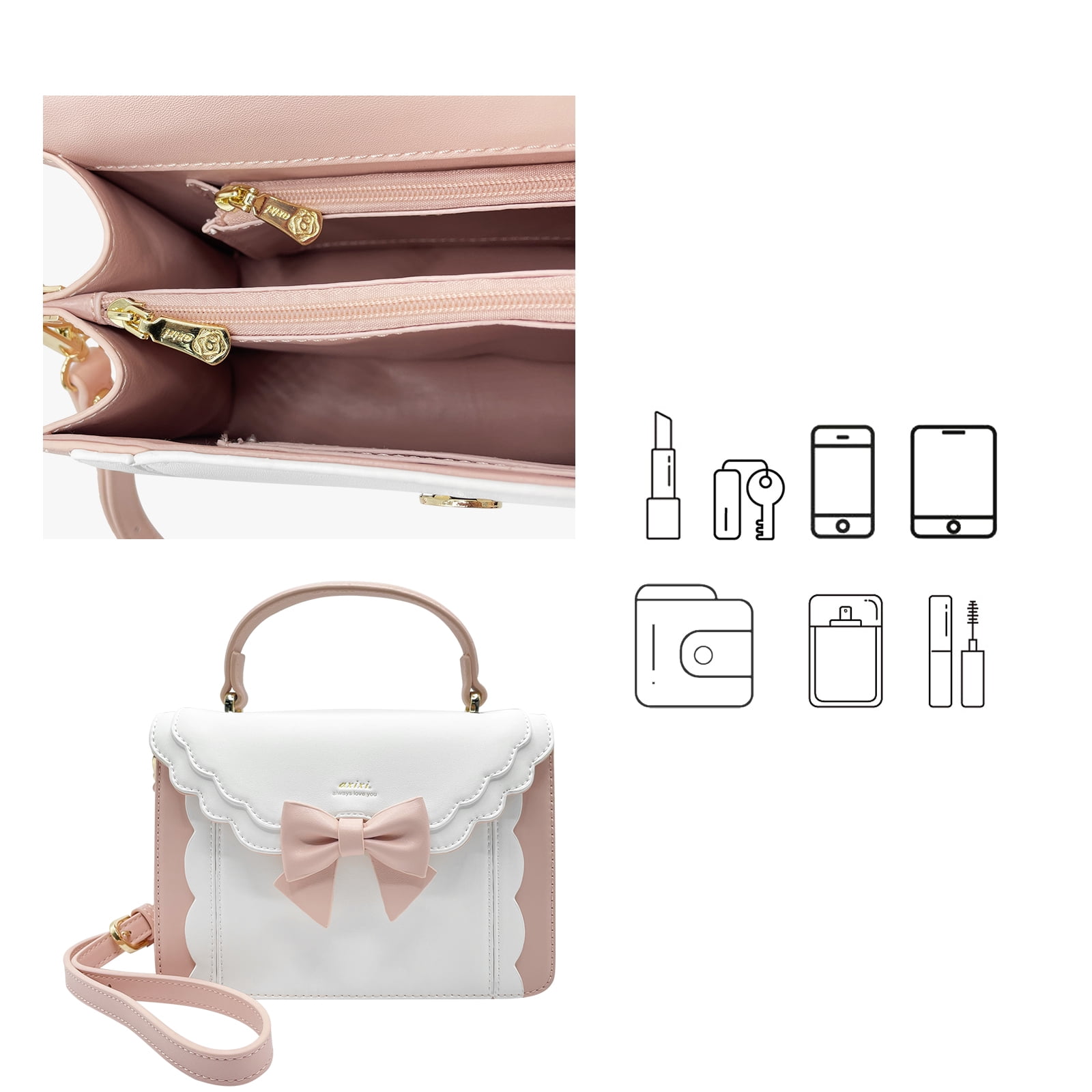 CuteStreet Handbags for Women Crossbody PU Leather Satchel Bags Over the Shoulder Removable Adjustable Bow